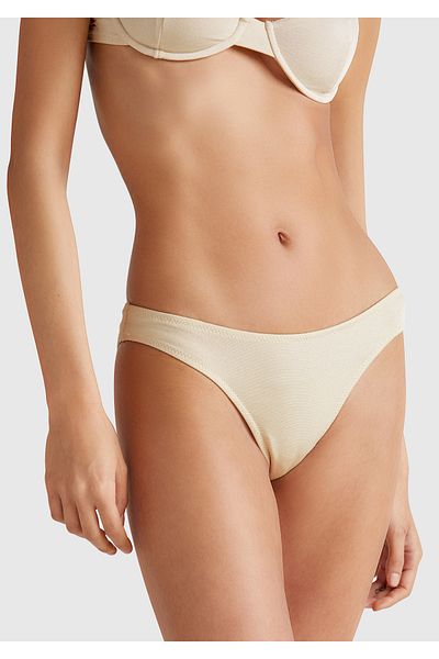 United Colors of Benetton Women's Beige Lurex Classic Cut Normal Waist Bikini Bottom