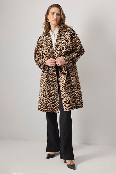 Touché Privé Leopard Patterned Double Breasted Trench Coat