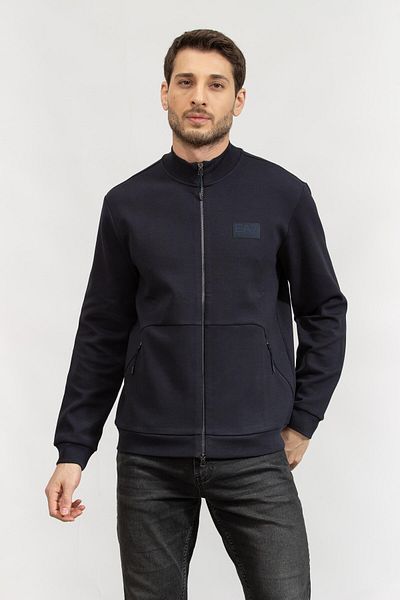 EA7 Men's Blue Sweatshirt - Cotton, Zip-Up, Stand Collar, Long Sleeve 7m 000093   Af