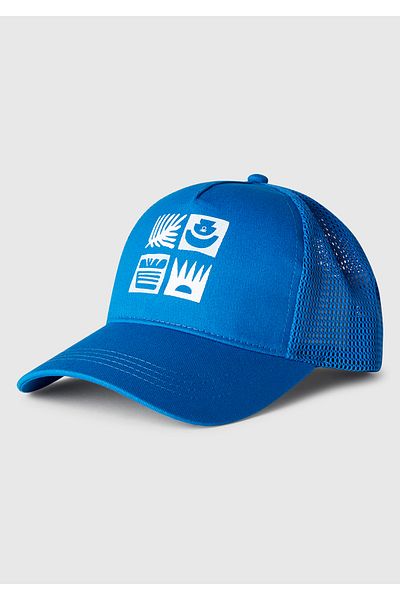 United Colors of Benetton Boy's Saks Blue Adjustable Cap Hat with Printed Front and Mesh Back