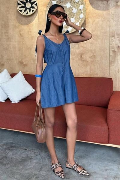 modaserdem Denim Fabric Mini Jumpsuit 1363
