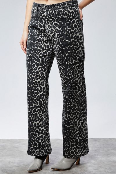 CEDY DENIM Висококачествени дамски дънки с леопардов шарен сив памук Palazzo Jean C613