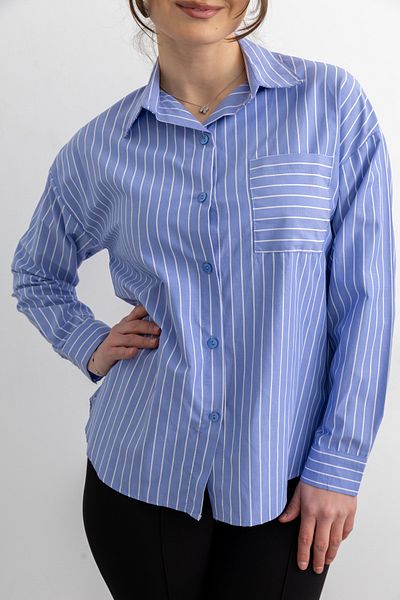 TUĞBA ERGÜL Women's Striped Pocket Sweatshirt Cotton Fabric Blue Shirt 1346