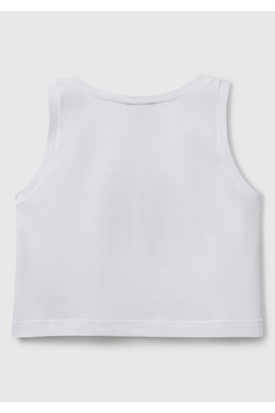 United Colors of Benetton Girl's White Glitter Benetton Logo Printed Tank Top