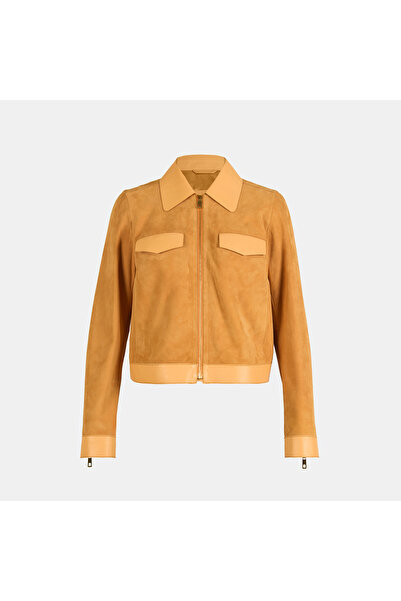 Desa Limited Edition Women's Orange Leather Detailed Zippered Suede Jacket