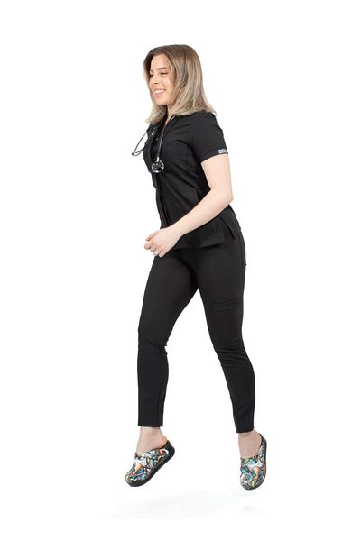 DEMOTEKS Set Uniforma Medicala Dama – Bluza Cu Capse Si Pantaloni, Model Infinity