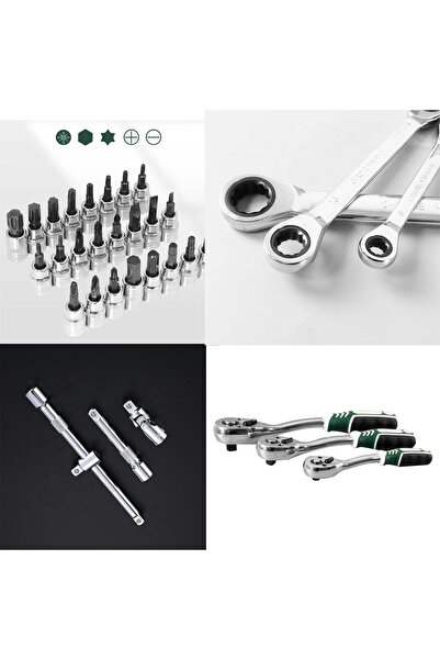 Badem10 Lokma Anahtar Takımı 151 Parça Uzatma Kolu Mafsallı 1/2 3/8 1/4 Yıldız Tork Düz Set Bits Uç Allen