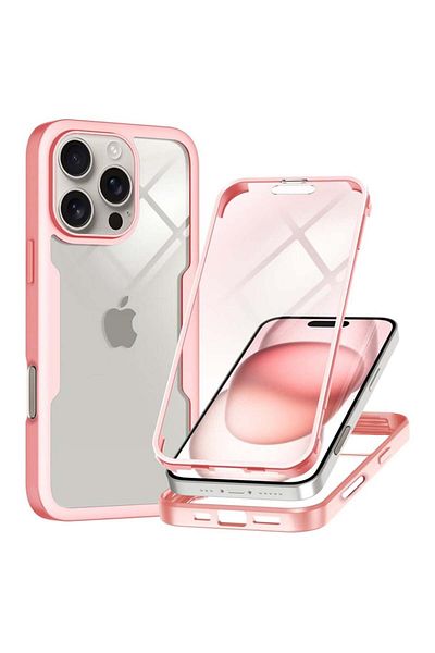 SKYDDAR INNOVATION Husă + folie pentru iPhone 16 Pro, [pachet 360°] ColorVerse, roz, set cu autocolant