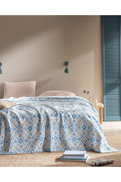 Madame Coco Adorlee Double Personality 100% Cotton Brother Printed Pique - Blue