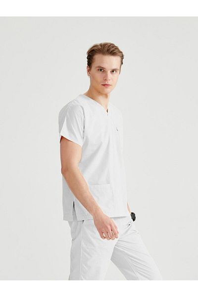 DEMOTEKS White Elastane Medical Suit, Men - Classic Flex