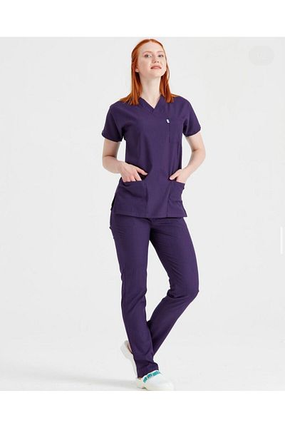 DEMOTEKS Costum medical mov din elastan, pentru femei - model clasic flexibil