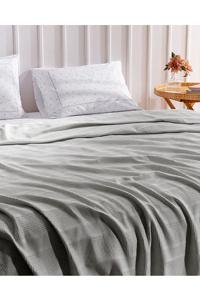 Madame Coco Mathilda King Size Cotton Ecocell Plain Pique Set - Light Gray