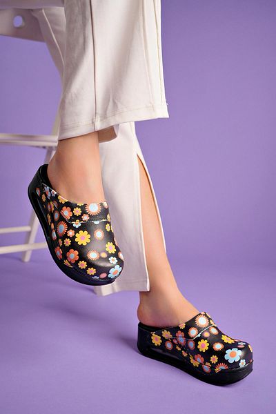 DRMOON Black orthopedic medical clogs Pop Art - hospital clogs for women doctor nurse model Airmax-38