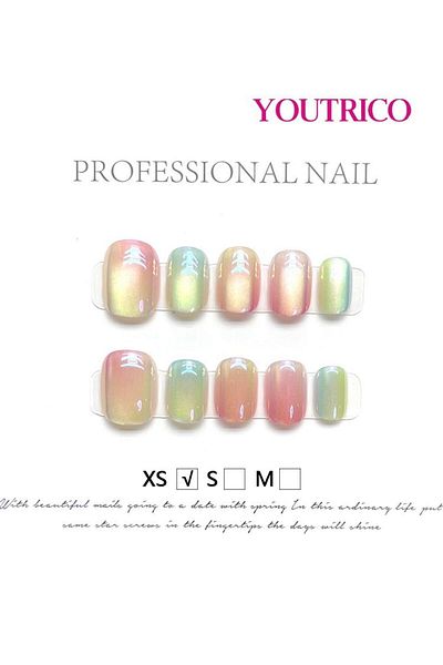 Youtrico Handmade press-on nails,Gradient color,cat's eye,XS