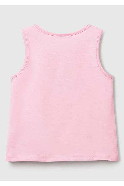 United Colors of Benetton Girl's Pink Glitter Benetton Logo Printed Tank Top