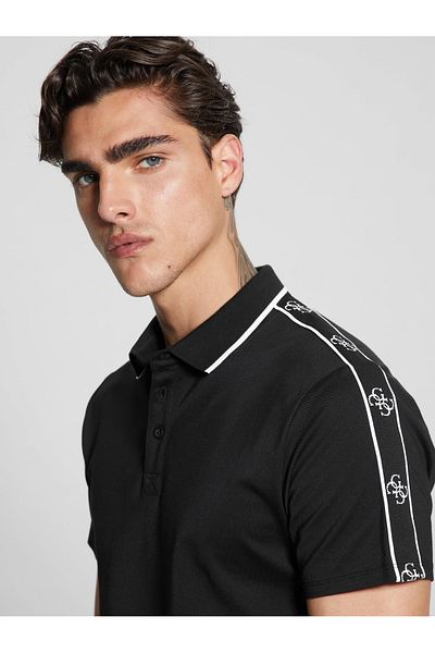 Guess Ανδρικό μαύρο μπλουζάκι Ss Quattro G Tape Polo M4yp40kars0-jblk