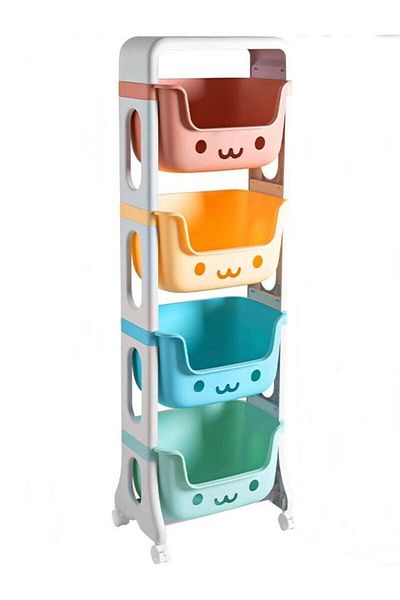 COOYA Children's Toy Storage Rack, 4 Layers, Cute Design, With 4 Universal Wheels, Can Store Snacks, Toys