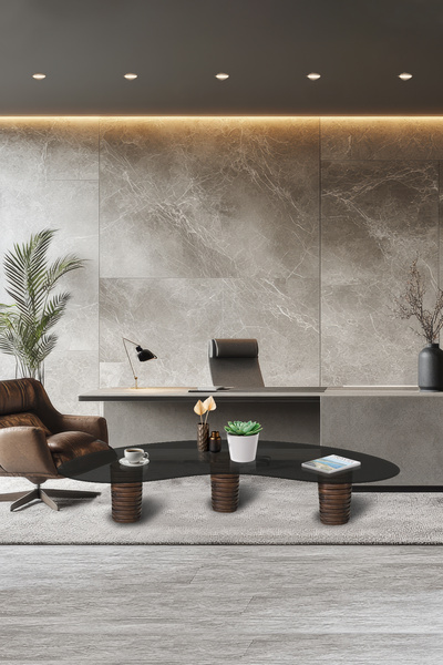 Decorita Cam Orta Sehpa | 3 Ayaklı Cam Sehpa | Füme Cam | Ahşap Ayaklı | 75cm...