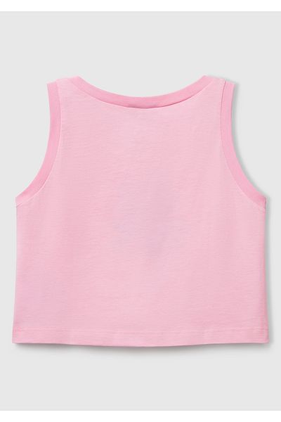 United Colors of Benetton Girl's Pink Glitter Benetton Logo Printed Tank Top