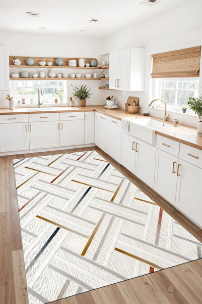 LTS HOME Dijital Kaymaz Yıkanabilir Modern Renkli Mutfak Halısı Salon Halısı Yolluk
