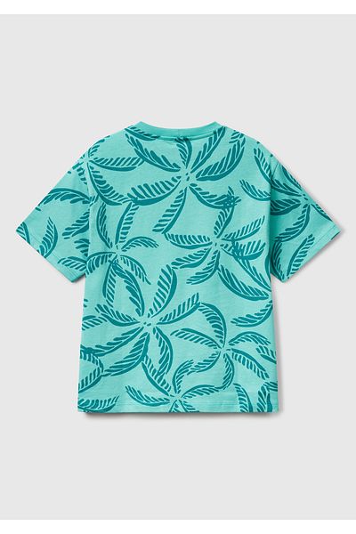 United Colors of Benetton Boy's Dark Green Patterned T-Shirt with Front Pocket and Logo Tag Detail