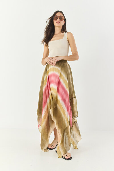 Bianco Lucci Women's Elastic Waist Lined Asymmetrical Bohemian Premium Tulle Skirt 252-3014 60283314