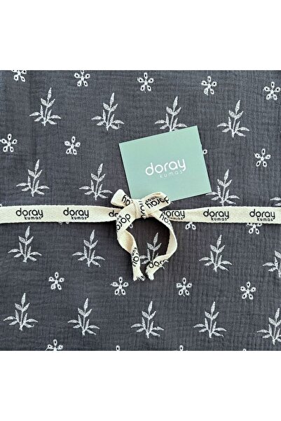 Doray Kumaş Nakışlı Çift Kat Müslin Kumaş / Çiçek Desenli / DRY 3002