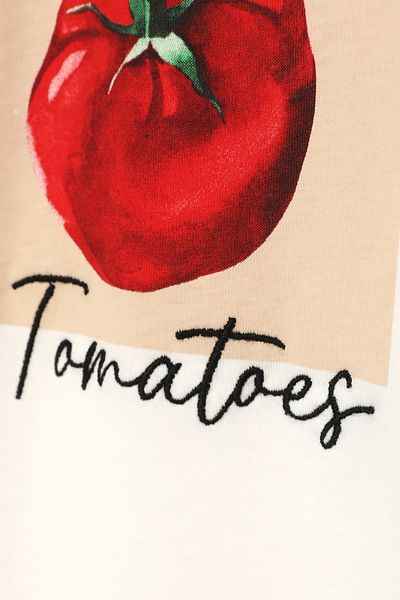 Quzu Tomato Printed Short Sleeve T-Shirt Ecru