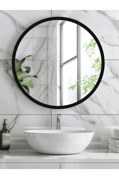 ÖZGLASSİNG Siyah Dekoratif Yuvarlak Duvar Salon Mutfak Banyo Wc Ofis Aynası 5...