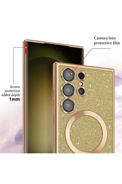 SKYDDAR INNOVATION Case for iPhone 16 Pro Max, Luxury Glitter Magsafe, Antishock, Removable Back, Red, sticker set