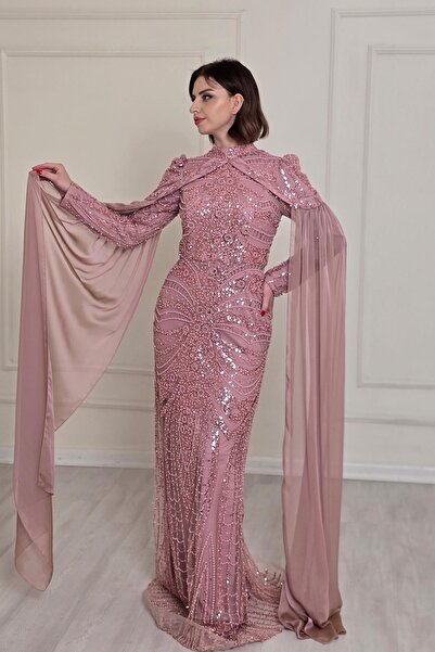 Yonca Moda Evi Pudra Şifon Pelerin Detaylı T.Abiye 9011