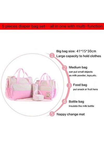COOYA 5-Piece Dotted Baby Diaper Bag Set Pink
