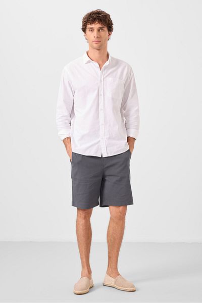 TOMMY LIFE Anthracite Standard Fit Woven Lightweight Flexible Chino Men's Shorts - 81289