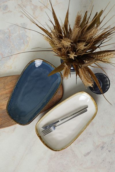 Keramika Shizen Blue / Cream Tetra Boat Plate 28 cm 2 Pieces Q39-Q44