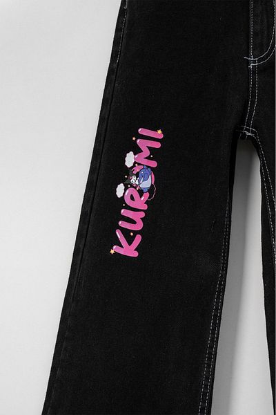 Aymini kids Kuromi Girls' Digital Printed Jeans with Belt