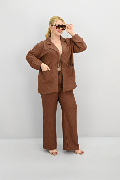 Koza Butik Women's Large Size Tie-Up Loose Wide Leg Bottom-Top Suit 8195-25