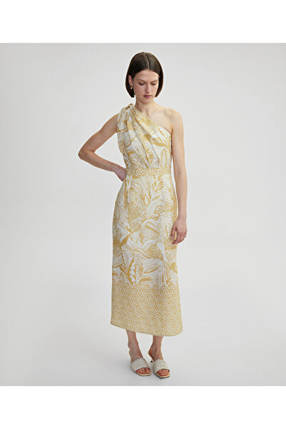 İpekyol Asimetrik kol keten elbise