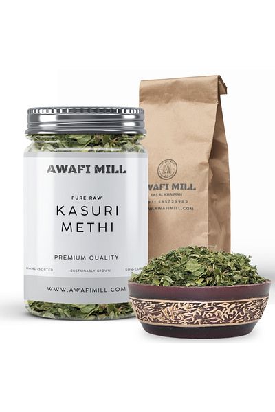 AWAFI MILL Kasuri Methi | Qasuri Methi | Dried Fenugreek Leaves | - Bottle of 100 gram / 3.5 Oz