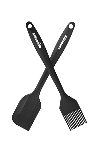 Silicolife Spatula ve Fırça Seti, Isıya Dayanıklı Yanmaz Yapışmaz Silikon Spatula ve Yumurta Fırçası 2'li Set