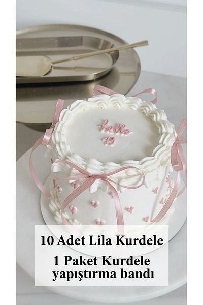 PartyPoo Cake Balloon over Bow Ribbon Pink 10 Pieces Large Ribbon Birthday Ornament