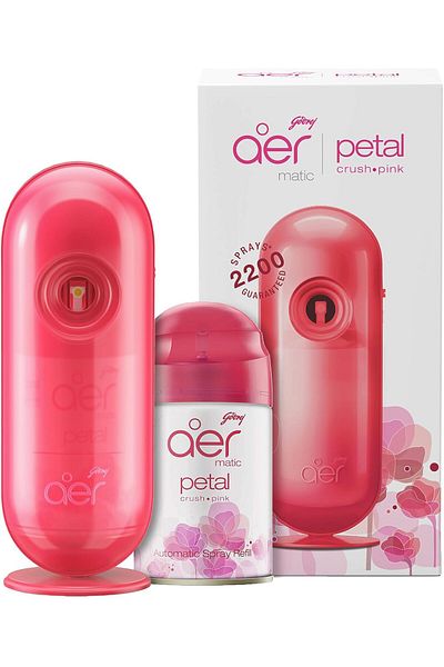 Godrej aer Matic, Automatic Air Freshener Kit With Flexi Control - Petal Crush Pink (225 Ml)