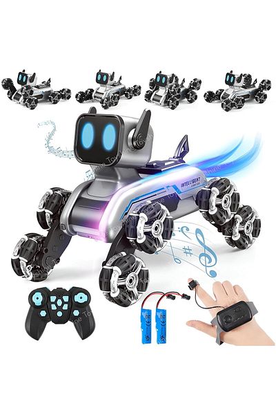 Toybox Remote Control Cars for Kids Adults, 8WD Gesture Sensor Stunt Car with LED Lights, RC Robot Dog Toy