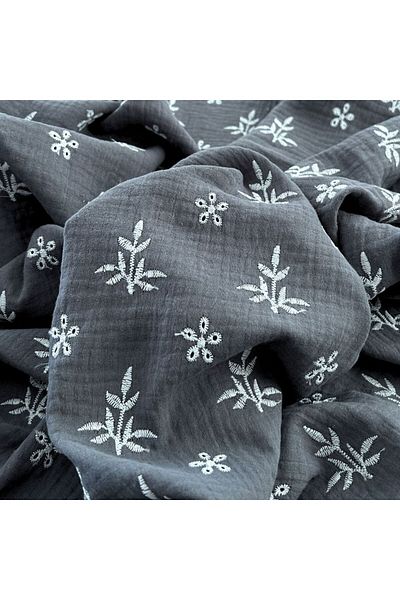Doray Kumaş Embroidered Double Layer Muslin Fabric / Floral Pattern / Dry 3002