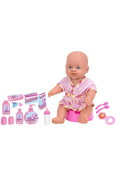 GLOBO Papusa bebelus 30 cm, Globo Bimbo, cu halat baie, cadita si accesorii pentru spalat, accesorii
