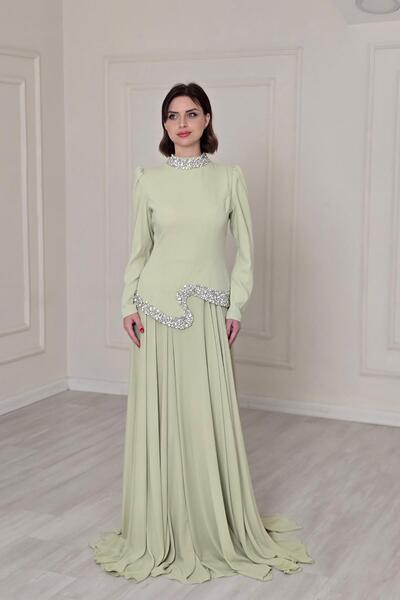 Yonca Moda Evi Sarı Şifon Etekli Abiye Elbise 4437