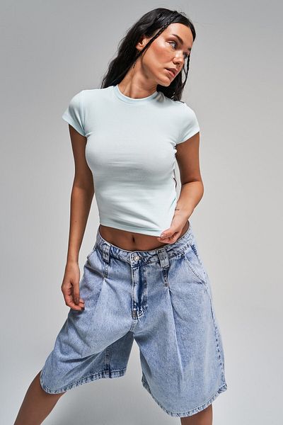 its basic Body de bază pentru femei Baby Blue Color s5-110 țesătură super elastică 100% bumbac cu decolteu