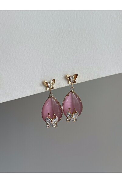 Owentis Pembe Damla Taşlı Kelebekli Ferry Küpe