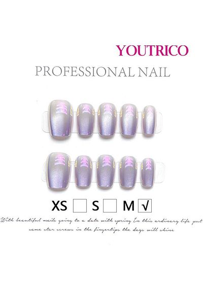 Youtrico Handmade press-on nails,Dreamy purple, Gradient cat's eye,M