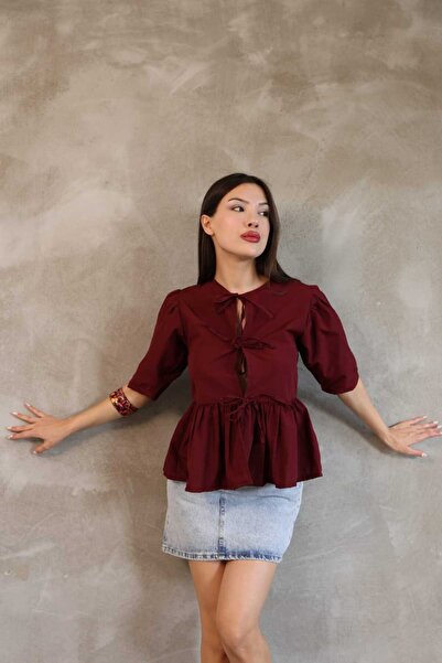 stcococix since 1990 Collarless Tie-Up Short Sleeve Shirt