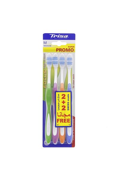 Trisa Focus Toothbrush Medium Assorted 4 pcs